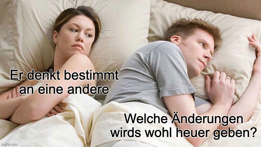 Meme Bild von einem Pärchen im Bett, der Mann grübelt zu möglichen MedAT Änderungen der BMS Stichwortlisten oder des medizinischen Aufnahmeverfahrens allgemein.